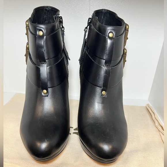 NEW DIESEL MELROSE SYDNAY BLACK LEATHER Brass Buckle Ankle Booties EUR 38 - Picture 3 of 14